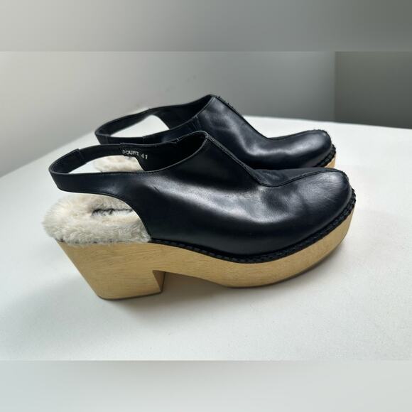 Silent D Clogs NWOB Fur Lined Size 41/ US 10 Black Wood Anthropologie - Picture 2 of 9